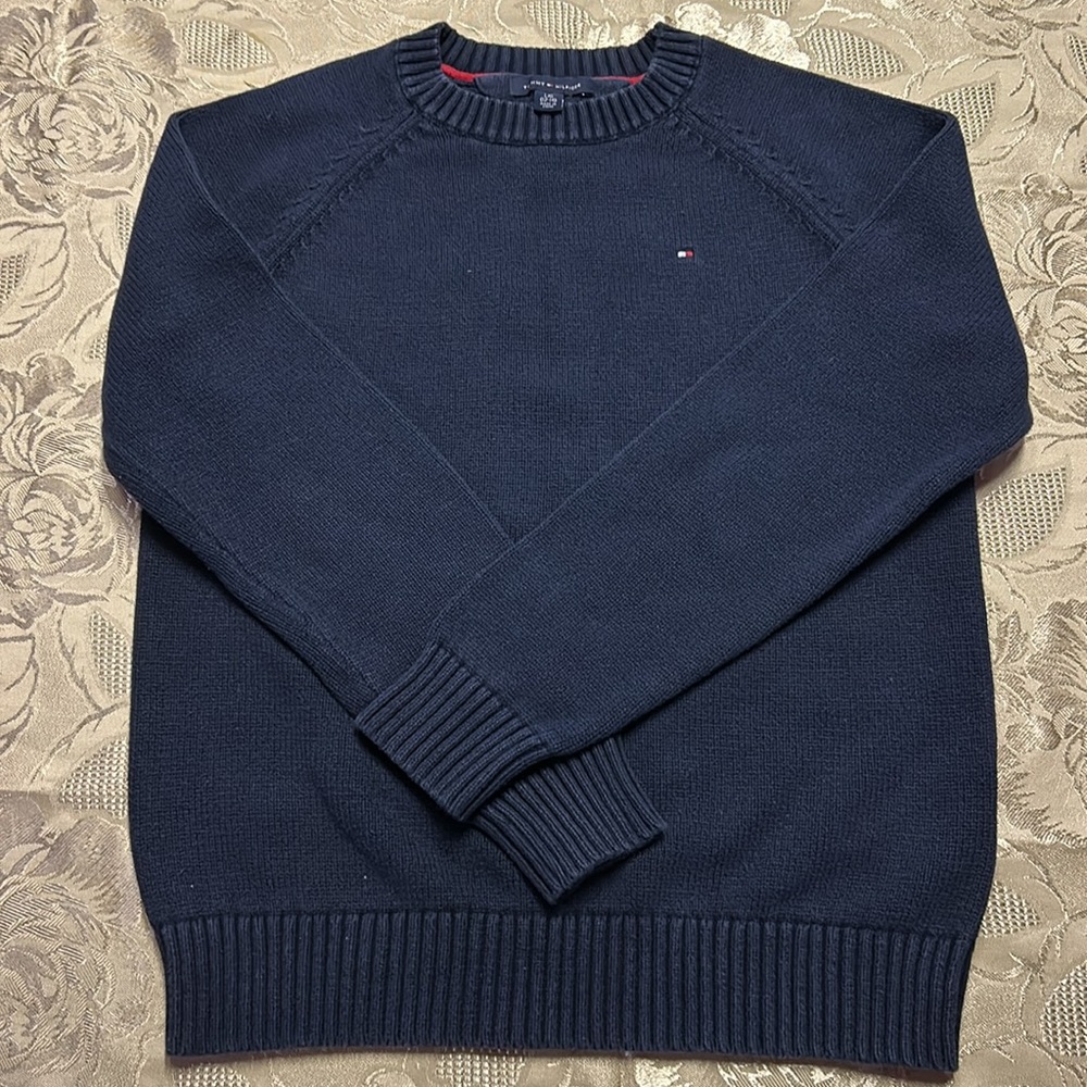 Boys, Blue Tommy Hilfiger sweater. Size Lg 12/14